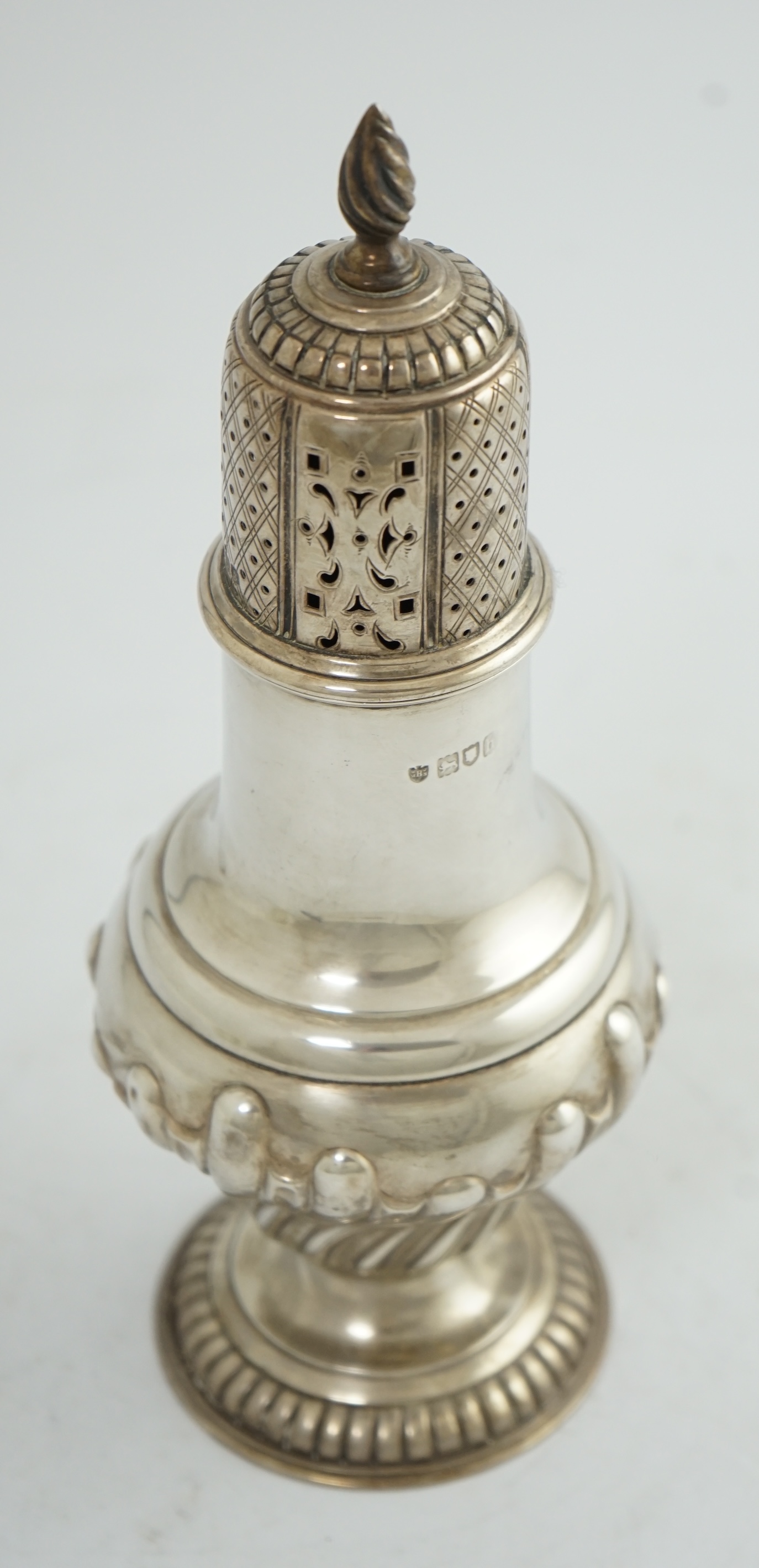 An Edwardian silver baluster sugar caster, by The Barnards